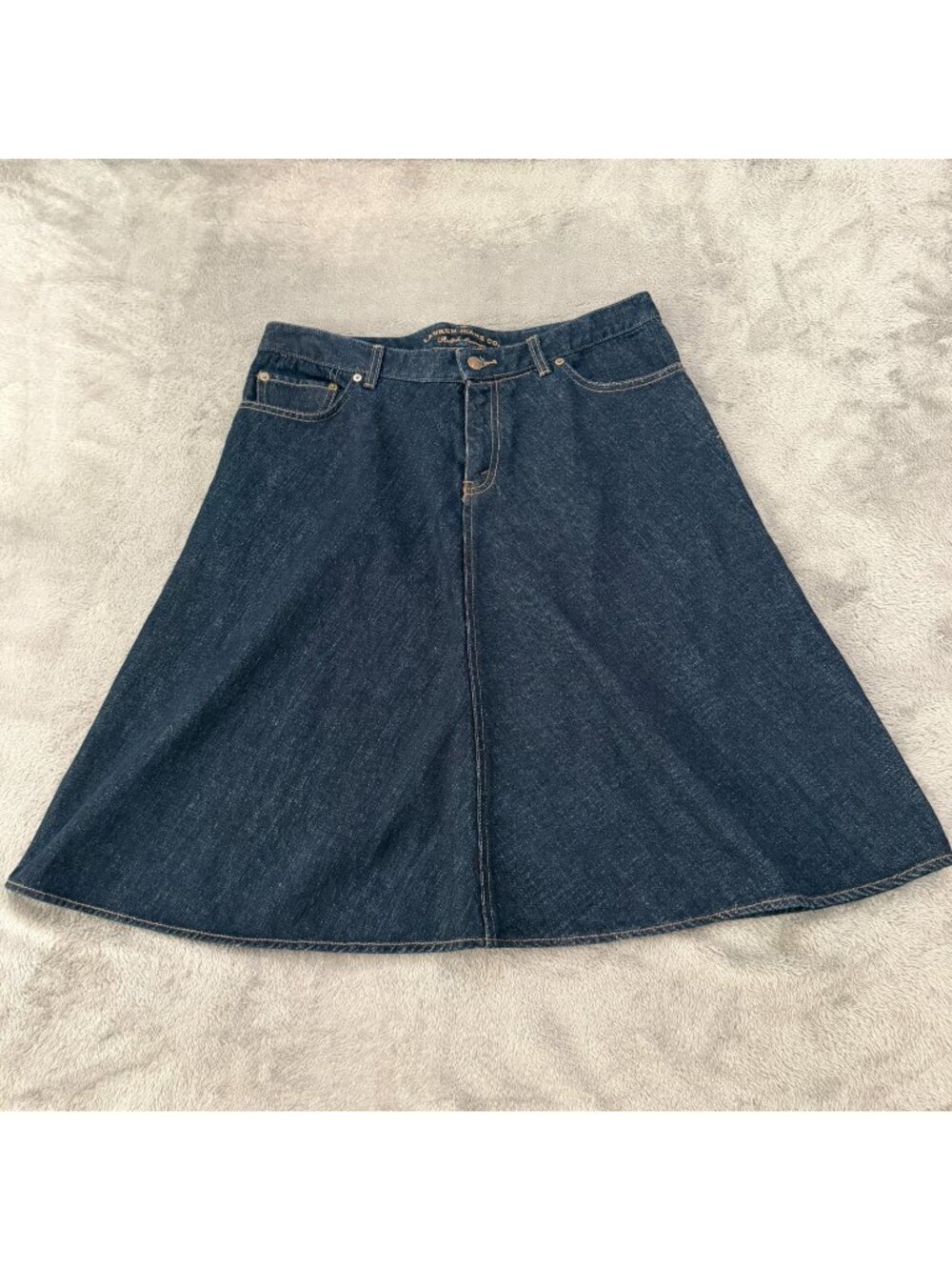 Lauren Ralph Lauren Dark Wash Denim Skirt Womens 12 Full A Line Knee Length